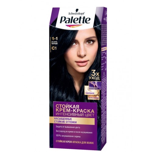 Palette / Palette Стойкая крем-краска для волос, C1 (1-1) Иссиня-черный, 110 мл