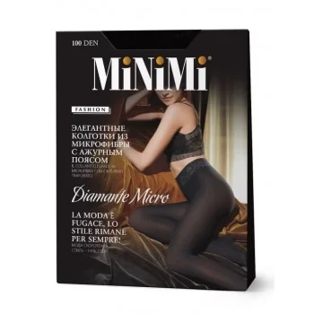 Minimi / Колготки женские MiNiMi DIAMANTE MICRO 100 den, из микрофибры, с кружевным поясном без силикона  черный.  2 кружевные